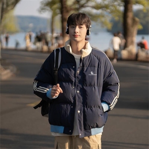 美式拼接棉服男冬季新款宽松立领面包服小个子棉衣外套8857/P105图片