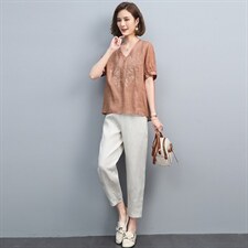 2024夏季新款简约时尚气质V领宽松休闲舒适两件套，女装套装/套裙，丽影随形