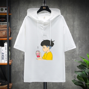 LD54200-P45 连帽短袖t恤男大码胖子带帽五分袖中袖 展架图片