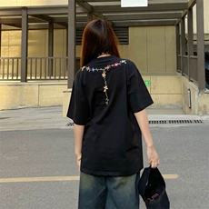万针全刺绣工艺抖音得物高品质260克重磅纯棉双纱美式高街短袖T恤，男装T恤，电商A486
