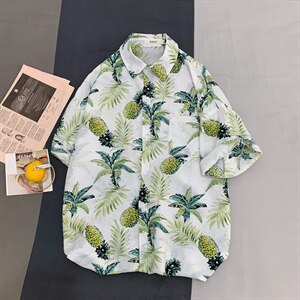 2021夏季新日系大码男港风沙滩情侣休闲短袖印花衬衫C3029-P35图片