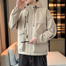 秋季运动户外机能冲锋衣夹克男纯色宽松潮牌防风连帽工装外套JKL7，男装夹克，星座516A