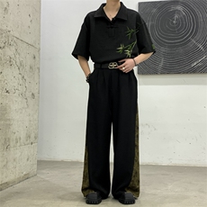 春装复古山本耀司小众风侧面褶皱拼接男女阔腿裤拖地堆叠西裤，男装西裤，星座909
