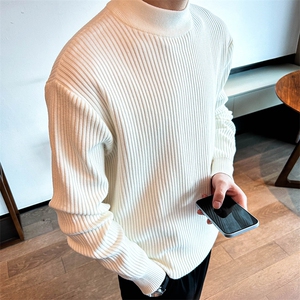 现货男生打底衫毛衣半高领条纹针织衫 W6005-P45图片