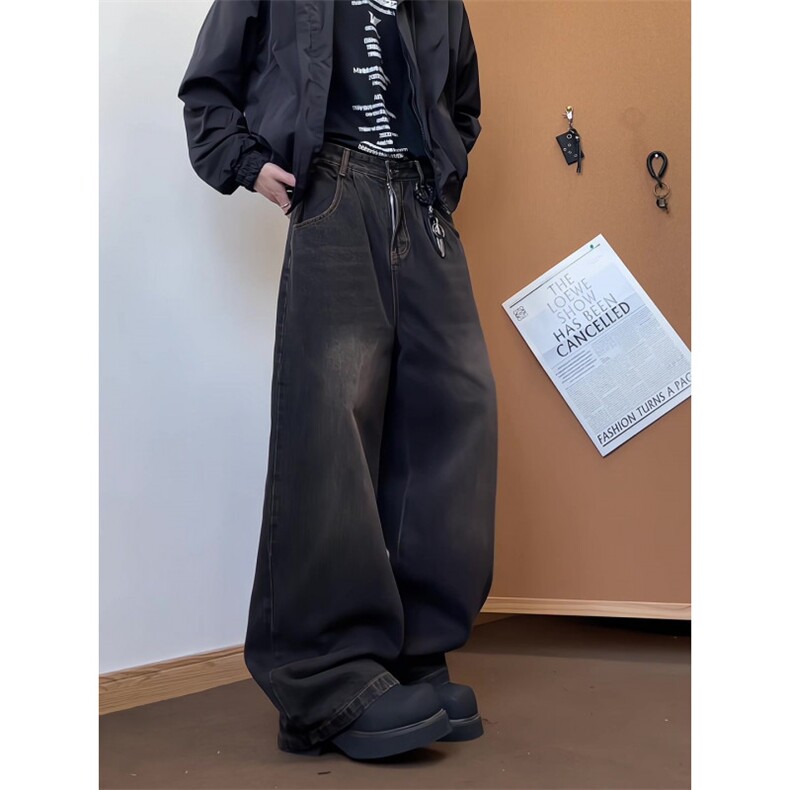 xz905-Z058#P65-（控98）美式高街宽松阔腿牛仔裤,男装牛仔裤,星座905