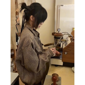 【有货】JK366CC-特P78千鸟格哈灵顿毛呢外套男短款立领夹克