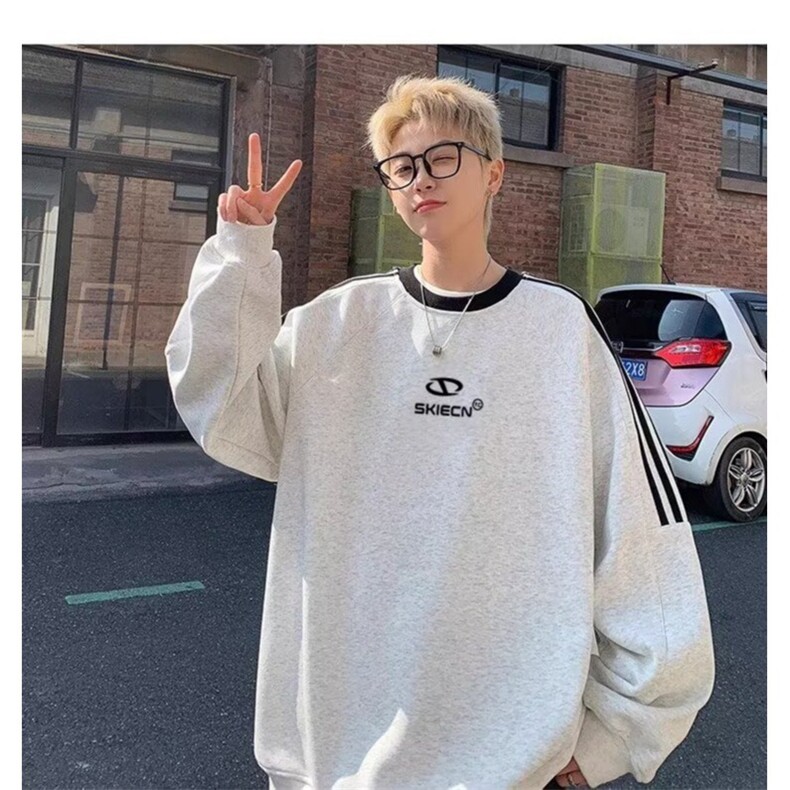 C22-P38条纹圆领卫衣男秋季新款美式复古oversize学院风宽松,男装卫衣,电商B323A