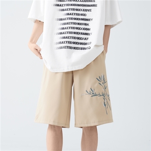 新中式夏季新款风竹叶刺绣宽松休闲五分裤B315-K24129-p35控48图片