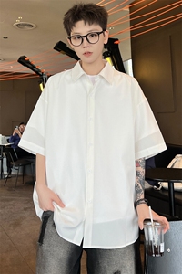 ！2025夏季新款男士冰丝短袖衬衫纯色垂感衬衣CS09特P25图片