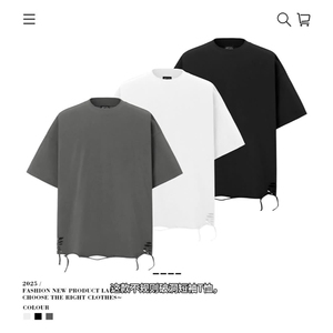 2025夏季直播美式280g克双纱重磅破洞内搭短袖T恤男女款T256 P35,男装T恤,星座210