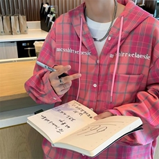 美式复古潮流格子连帽衬衫男长袖外套HC139P42，男装衬衫，星座1116-2