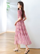 女士连衣裙2025年夏季新款时尚减龄休闲百搭修身显瘦碎花中长裙子，女装连衣裙，布芭啦