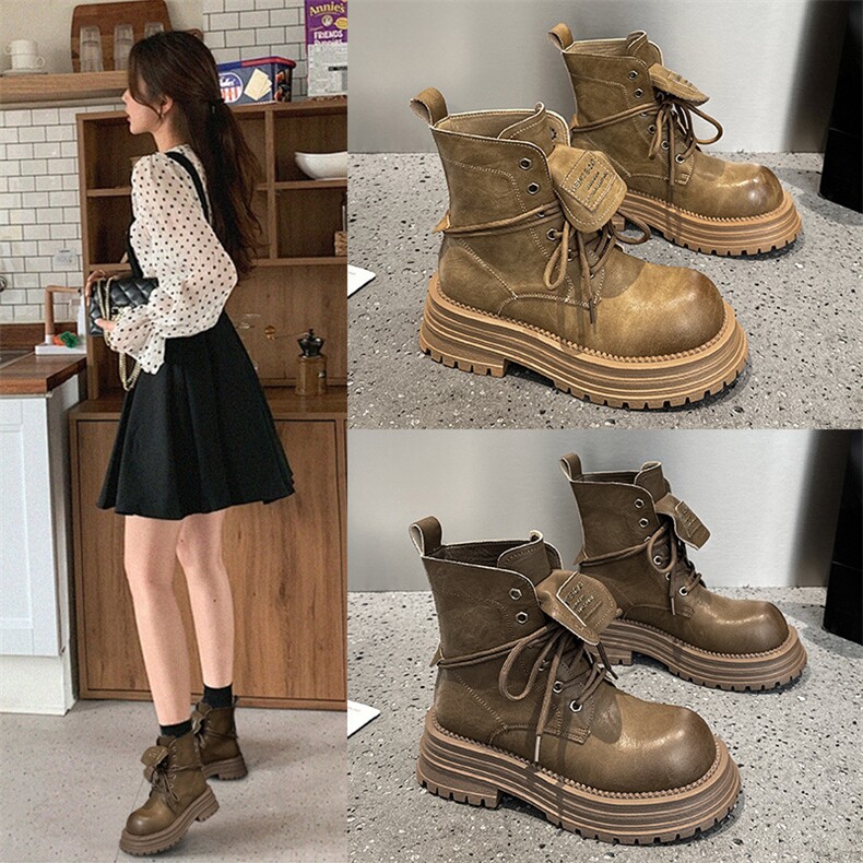 复古做旧英伦马丁靴女2024新款学生系带短靴西部沙漠靴，女鞋马丁靴，电商A223