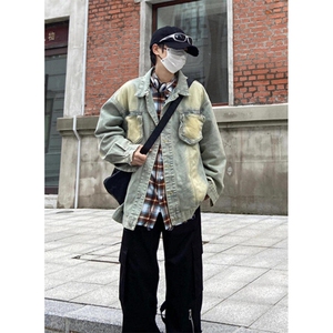 做旧水洗口袋可拆卸牛仔夹克男复古外套男常规款青少年JW110