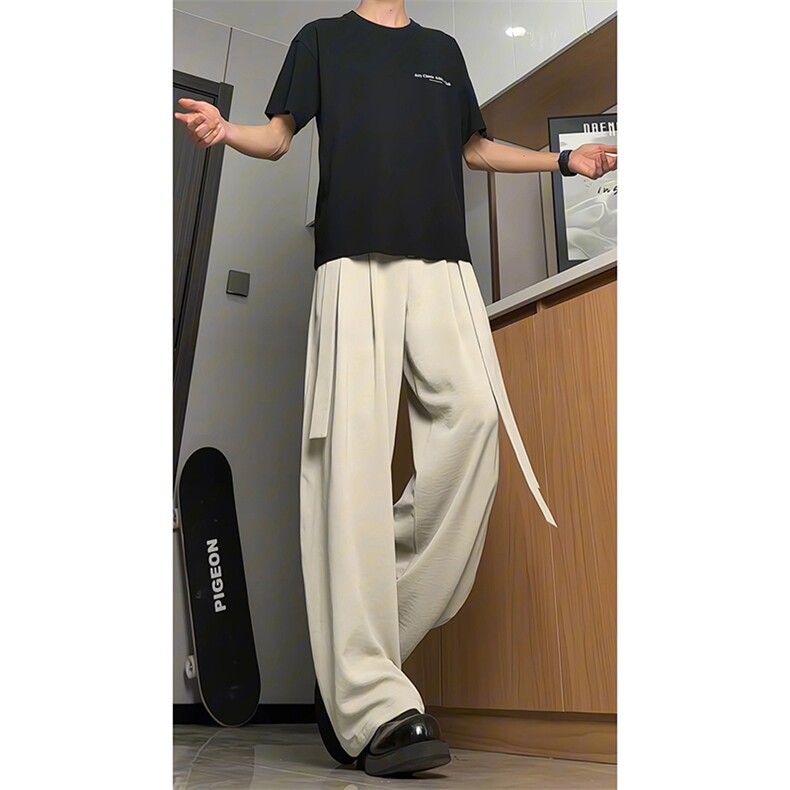 垂感阔腿弯刀西裤男夏季美式复古飘带冰丝裤子-A2065TP45控68，男装西裤，电商B241