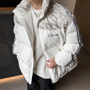 PU皮棉服冬季宽松港风棉衣立领冬装棉袄外套男MY249-特P105控168图片