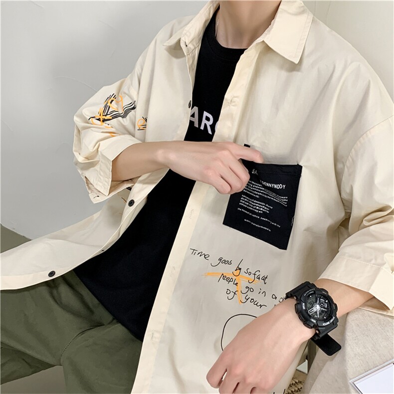 910A-C1027港风原创夏季新款衬衫情侣休闲七分袖,男装衬衫,星座910A