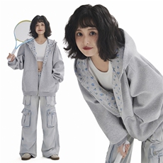 2026春季小碎花连帽开衫卫衣小清新复古外套女C7076-TP5098，女装短外套，电商A102