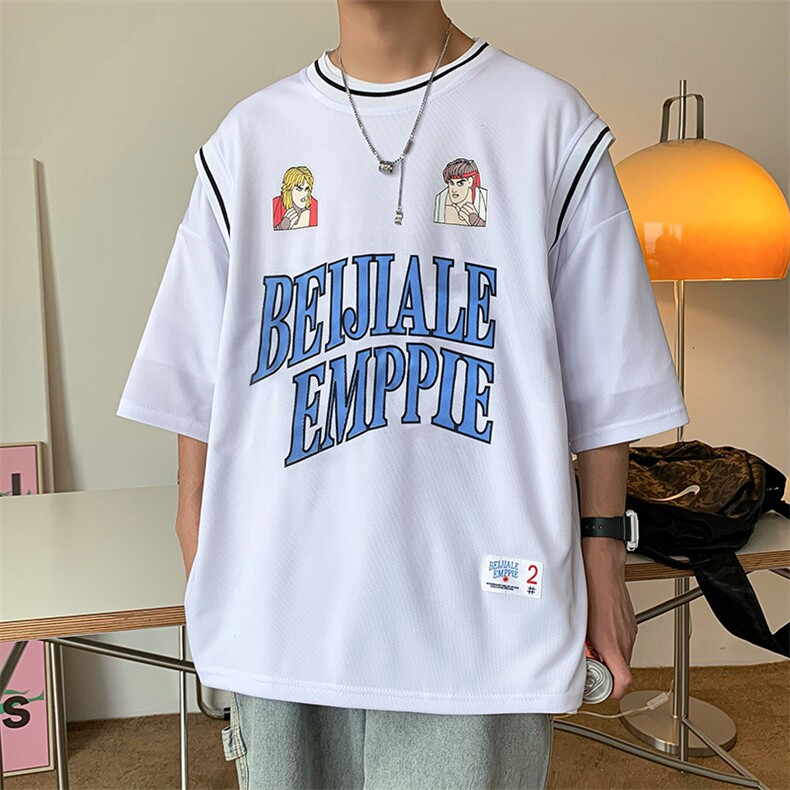 假两件短袖t恤男运动潮ins宽松篮球服韩版情侣半袖上衣 T575-P26图片