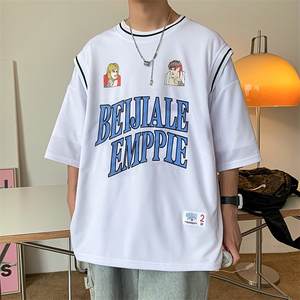 假两件短袖t恤男运动潮ins宽松篮球服韩版情侣半袖上衣 T575-P26图片