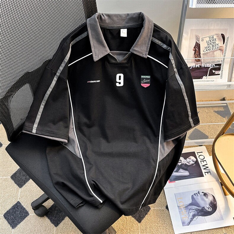 2025新款撞色拼接领翻领短袖t恤学院风半袖学生班服现货T1868-P38图片