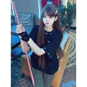 美式高街彩色t恤男女夏季白色短袖宽松学院风情侣纯棉上衣T5108图片