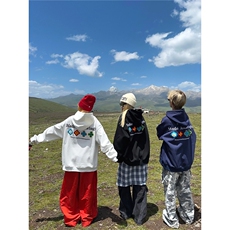 复古四时花刺绣连帽卫衣男女秋冬宽松休闲情侣帽衫上衣WY907P58，男装卫衣，星座1013-5