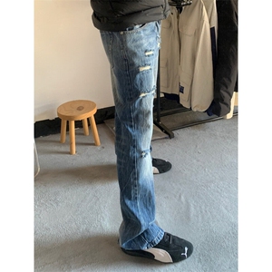G3153HH-特P48 闪电纹破洞牛仔裤美式高街cleanfit裤子直筒微喇裤图片