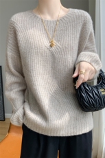 时尚秋冬新款扭花元宝针丝绒显瘦纯色77%羊绒针织衫，女装羊绒衫，多娇羊绒