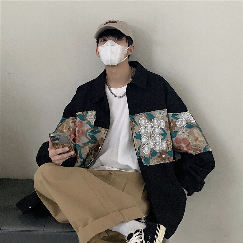 2025秋季新款港风休闲宽松外套M-5XL男潮拼接翻领夹克7568P85,男装夹克,星座227-7