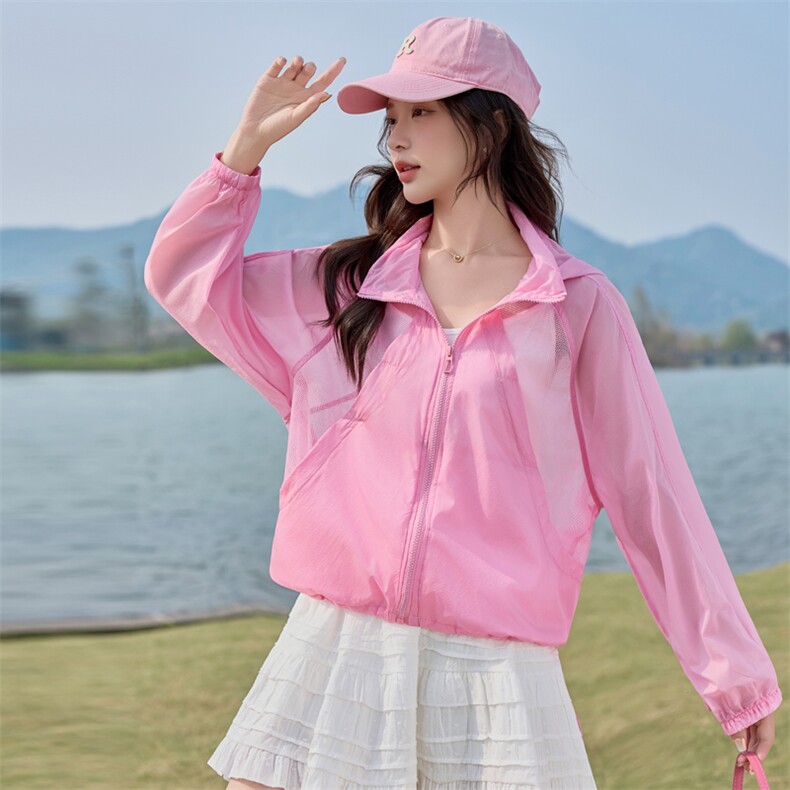 时尚小个子新款夏季SPF防晒衣女连帽薄款透气运动骑行防晒皮肤衣，女装防晒衣，悦祺