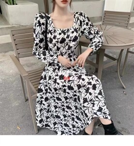 秋季新款韩版修身淑女气质高雅甜美可爱蝴蝶结圆点连衣裙,女装连衣裙,荷塘月色