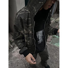 美式迷彩双面穿短款连帽开衫男女秋季宽松卫衣外套潮W507，男装卫衣，星座1116A（原606A-3）