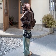 2025年秋季皮衣短款衬衫领RF2C290-6875#-P175-K265，女装皮衣，蝶眷