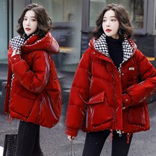 亮面短款羽绒服女2022新款加厚小个子棋盘格撞色洋气90白鸭绒外套，女装羽绒服，一安秀