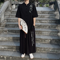 现货新中式男女装汉服竹叶盘扣立领衬衫上衣MT2308-P65-控78，男装衬衫，电商A021