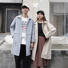 9076情侣风衣情侣装中长款宽松休闲情侣风衣男，男装风衣，星座404A