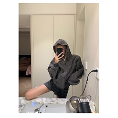 1506/QF400/P77美式复古条纹拉链开衫连帽卫衣男女情侣重磅外套，女装短外套，星座1506