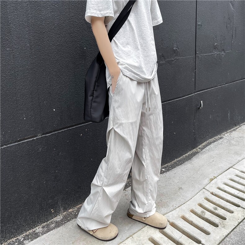 冰丝透气褶皱夏季薄款休闲裤新款美式潮流宽松裤子,男装休闲裤,星座410-7