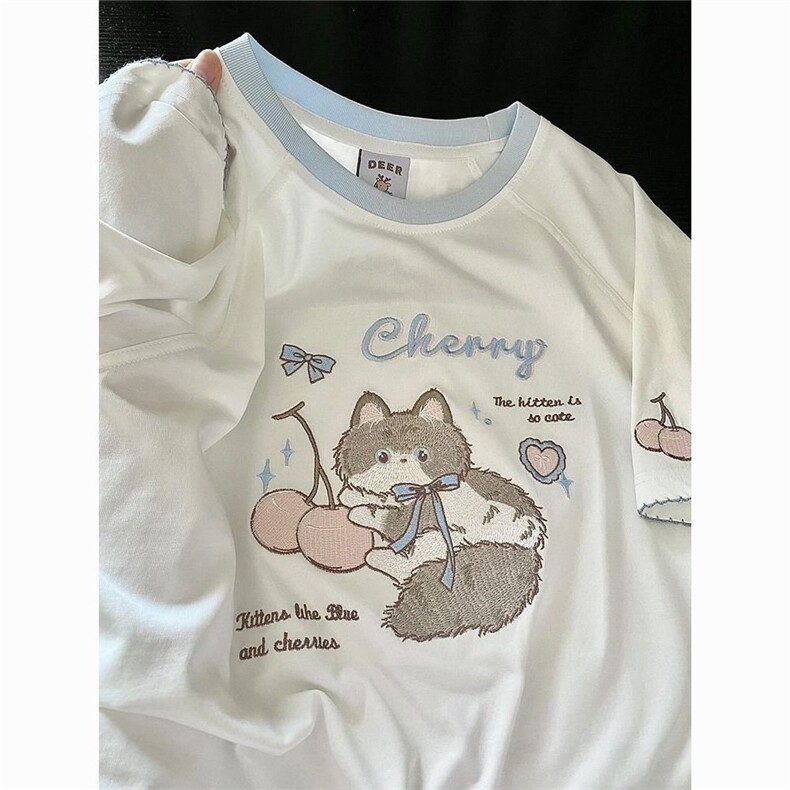 H0800-P40卡通刺绣宽松休闲短袖t恤女，女装T恤，星座617A-2