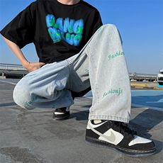 美式vibe裤子男高街ins潮牌浅色牛仔裤直筒春夏阔腿裤N01229-P43，男装牛仔裤，星座308B-1