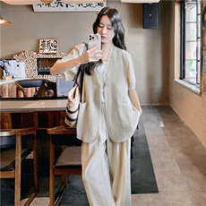 现货~蕾丝边休闲韩版西装+阔腿裤套装2C118-T693-P170控248，女装套装/套裙，2C118