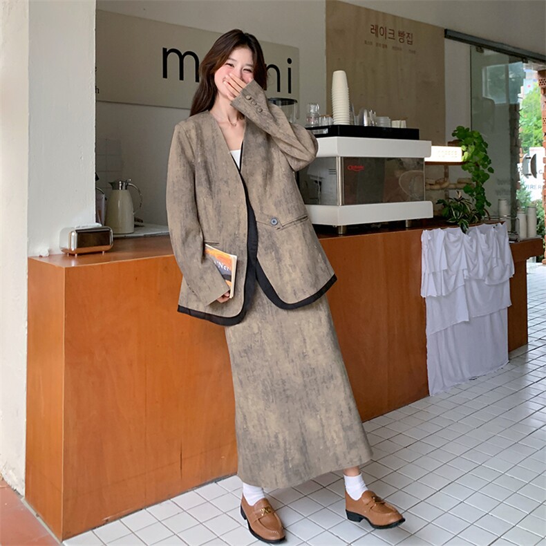 法式气质高级感西装外套套装女2025春秋季新款显瘦半身长裙两件套图片