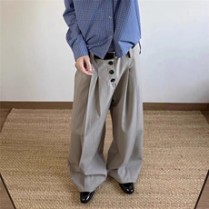 条纹排扣西裤TR混纺垂感休闲裤春秋cleanfit直筒阔腿A字长裤，男装西裤，星座1210-1