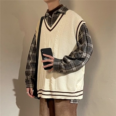秋季套头男针织衫无袖ins潮纯色简约休闲毛衣青春流行2022V领新款，男装针织衫/毛衣，星座506A