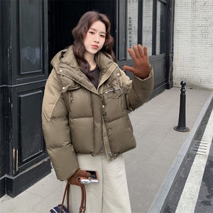 2025年冬季女保暖常规连帽不可拆中古休闲风90白鸭绒羽绒服图片