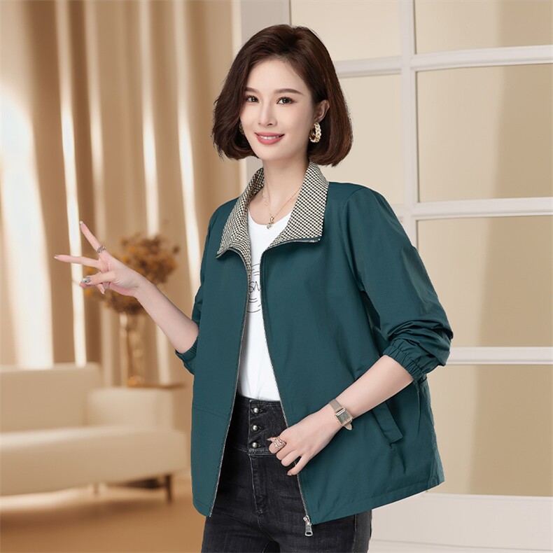 【M-4XL】格子拼接外套女春秋新款短外套中年妈妈大码夹克秋季,女装短外套,3200格调