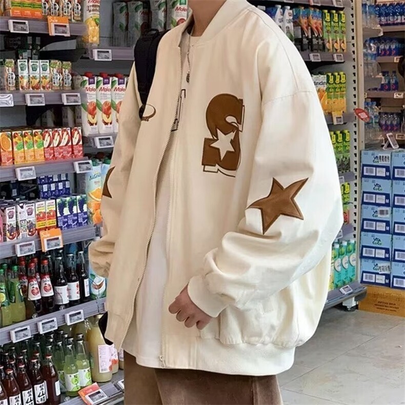 美式复古棒球服棉服外套男春秋季新款飞行员嘻哈潮牌宽松立领夹克，男装夹克，星座506A
