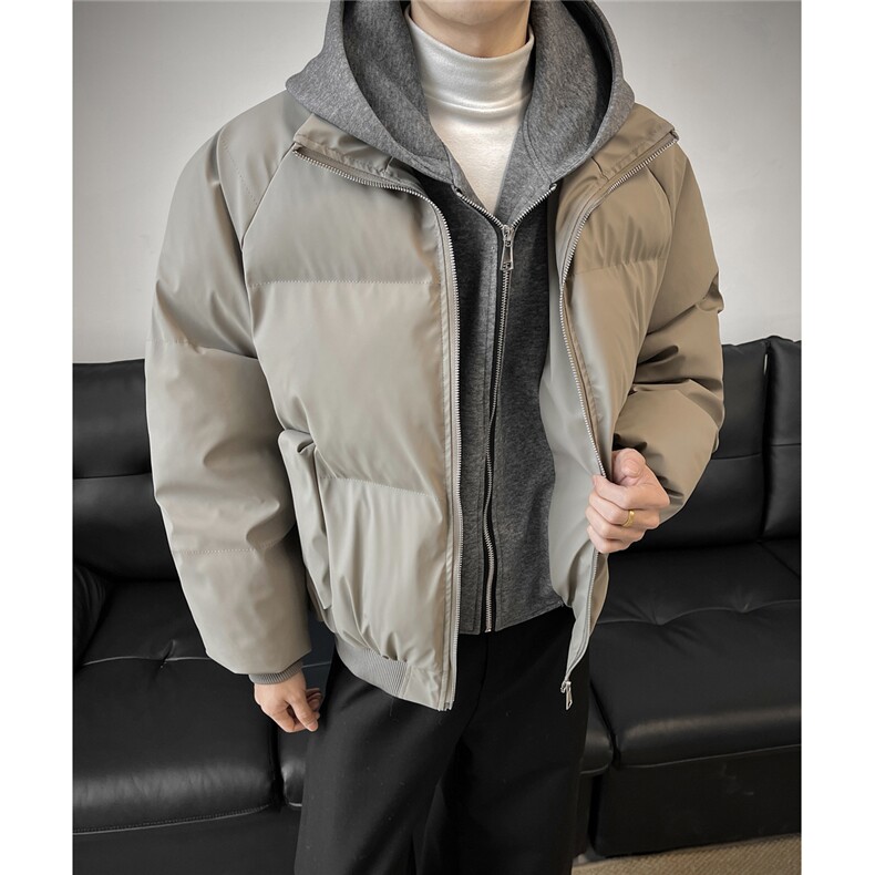 美式假两件pu皮短款棉服男款冬季加厚工装棉袄连帽外套特P85,男装皮衣,电商C306-1
