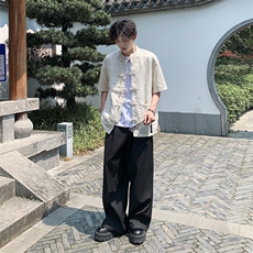 现货T恤复古风夏季新款宽松大码短袖衬衫A021-CS7098-P70，男装T恤，电商A021